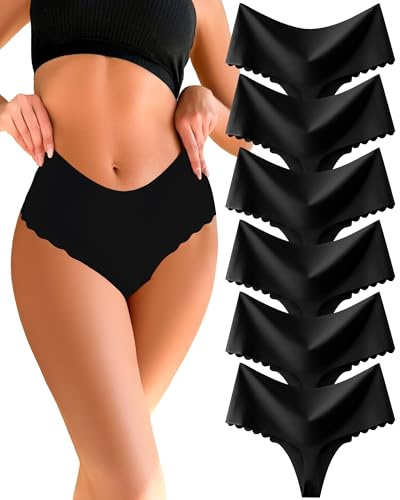 READY TO LOVE Seamless Thongs for Women High Waisted Rise Underwear Women No VPL Knickers for Women Multipack No Show Ladies Knickers Sexy Panties Scalloped Edge Womens Briefs 6 Pack