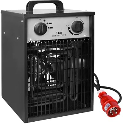 Aufun Heizlüfter Elektroheizung 5KW Profi-Industrie Heizgerät Elektroheizer Heizstrahler Heizgebläse mit 4 Heizstufen, Überlastschutz, ideal für Innen- und Außeneinsatz(5000W,Schwarz)