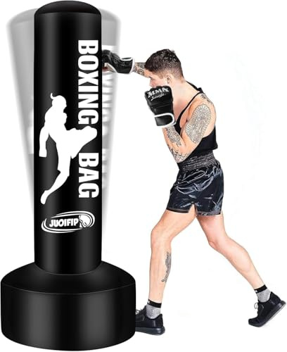 JUOIFIP boxningssäck för vuxna/tonåringar – 175 cm tung boxningsväska uppblåsbar – stående slagsäck för män kickboxningsväska för träning MMA muay thai fitness boxningsgåvor för pojkar