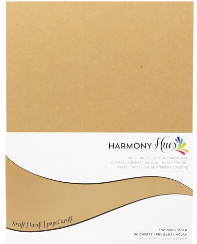 Cardstock 8.5 x 11 Paper Pack - 110 lb Card Stock for Crafts, Cardmaking, Scrapbooks - 50 Heavyweight Double Sided Sheets - Solid Core, 300 GSM, Kraft