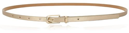 Schmaler Ledergürtel für Damen für Kleider, schmaler Taillengürtel mit Metallschnalle für Jeans-Anzughosen (Champagner)