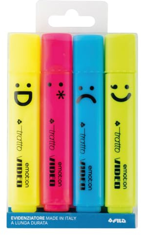 Tratto Video, Evidenziatore, Fluo Emotion, Punta scalpello, Busta, Colori assortiti, 4pz