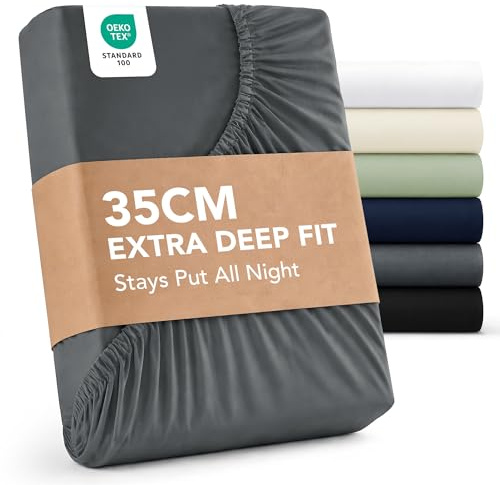 Deconovo Single Fitted Sheet Grey 35cm Deep - Fitted Bed Sheet Ultra Soft Brushed Mricrofibre Fabric OEKO-TEX Certified Bottom Sheet Shrink Resistant and Breathable