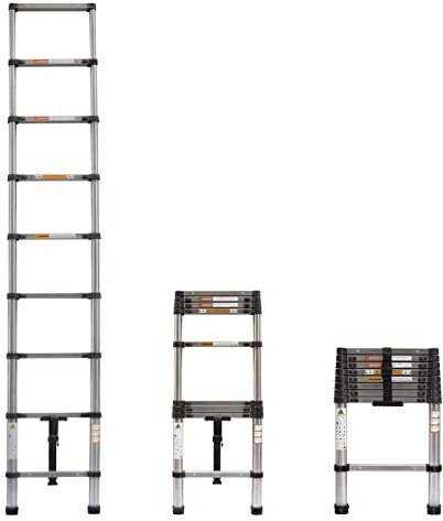 8.5FT / 2.6M Portable Extension Ladder, Stainless Steel Multi-Purpose Telescoping Ladder With Non-Slip Feet, Heavy Duty Telescopic For Household And Outdoor Working, 330lb Capacity