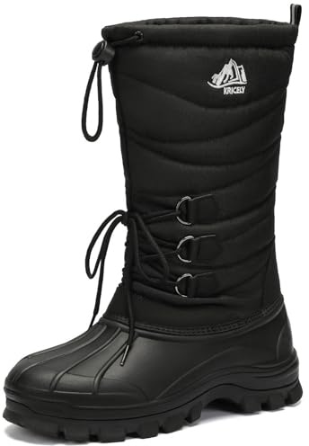 Kricely Wasserdichte Winterstiefel Herren Damen Warm Gefütterte Schneestiefel Rutschfest Winterschuhe(schwarz 43)