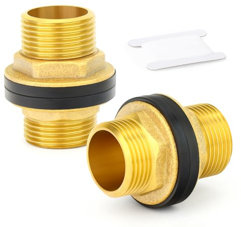 ERGAOBOY 2 Pezzi connettori Passante in Ottone per Serbatoio Acqua, Raccordo Maschio filettato 3/4 BSP con 2 Anelli in Gomma per cisterne, acquari, vasche
