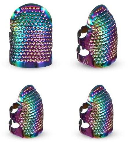 4 Pcs Thimble Finger Protector, Metal Dazzle Sew Thimble Finger Protector Adjustable Fingertip Grips Pads Accessories DIY Sewing Tool for Household Projects (2 Sizes, Dazzle)