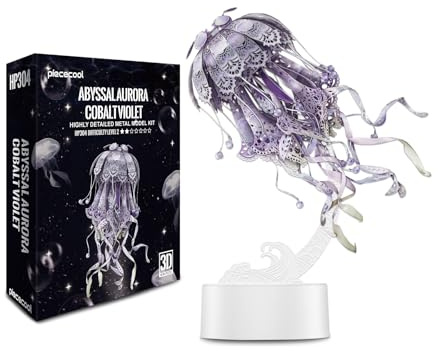 Piececool Puzzle 3D in metallo, lampada a medusa, kit per adulti, puzzle in metallo per adulti, con connettore di alimentazione, puzzle 3D in acciaio inox 430, 61 pezzi (viola, viola)
