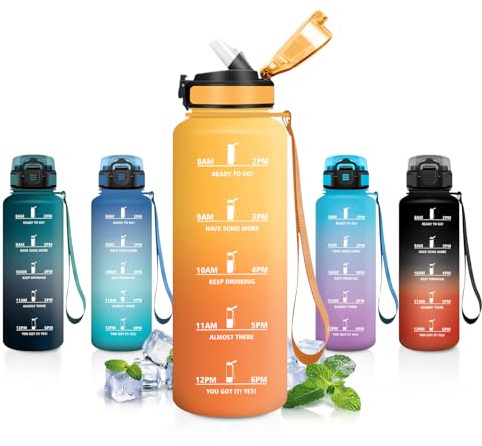 Borraccia 1,5 Litro, Borraccia Sportiva con Cannuccia, Bottiglia Acqua Sportiva con Indicatore del Tempo, Facile da Pulire, Borracce a Prova Di Perdite, per Bicicletta, Gym, Ufficio, Campeggio