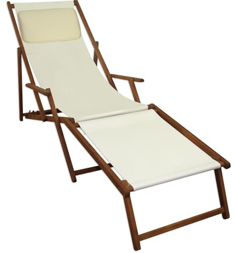 Sonnenliege weiß Kissen Liegestuhl Gartenliege Holz Deckchair Strandstuhl Gartenmöbel 10-303FKH