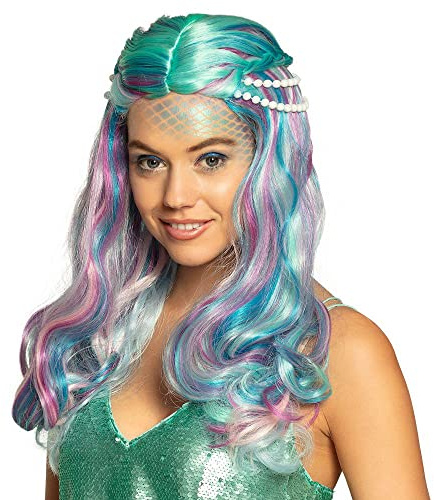 Boland 85053 - Perücke Sea Pearl, Kunsthaar, lange Haare mit Perlenkette, Pastellfarben, Frisur, Nixe, Meerjungfrau, Fee, Accessoire, Kostüm, Karneval, Mottoparty
