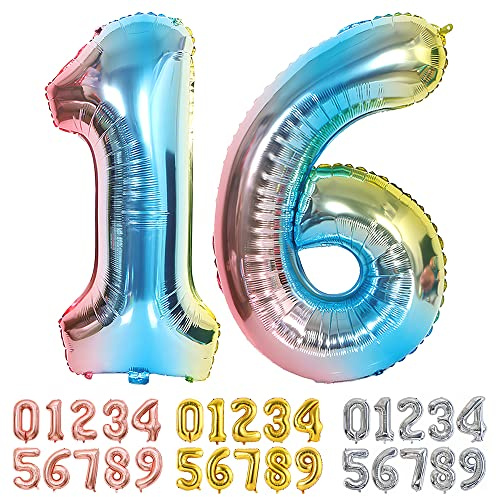 Ponmoo Foil Balloon Number 16/61 Gradient Blue, Giant Numbers 0 1 2 3 4 5 6 7 8 9 10-19 20-29 30-39 40-49 50-60-70-80-90-100, Large Balloons for Wedding Anniversary Birthday Party Decoration
