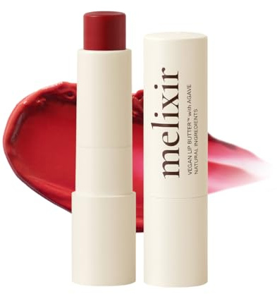 Melixir Vegan Lip Butter (12 Colors), Hydrating Tinted Lip Balm Stick, Petrolatum-Free, Plant-Based Korean Lip Care, Moisturizes Dry Lips With Shea Butter, Sheer & Natural Finish - #03 Red Velvet