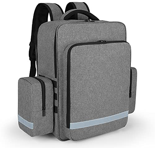 Trunab Emergency Medical Backpack Empty, First Responder Trauma Bag with Detachable Side Pockets and Anti-Slip Bottom for EMT, Paramedic, Nurses, Tactical Medics, Home Care, Bag Only, Grey
