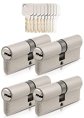GERCAR Pro 4 cilindros de cierre 30/30 con cierre uniforme, 4 cilindros de perfil, incluye 20 llaves, cerradura de puerta de 60 mm, 4 cilindros – Longitud: 60 mm, A: 30 B: 30 – Latón Macizo