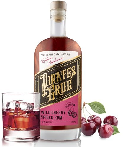 Pirate's Grog Wild Cherry Spiced Rum - 70 cl / 700 ml | World Rum Award Winner | Five Year Aged in Oak Barrels | 37.5% ABV & Flavoured with Fruit, Allspice & Vanilla | Suitable for Cocktails