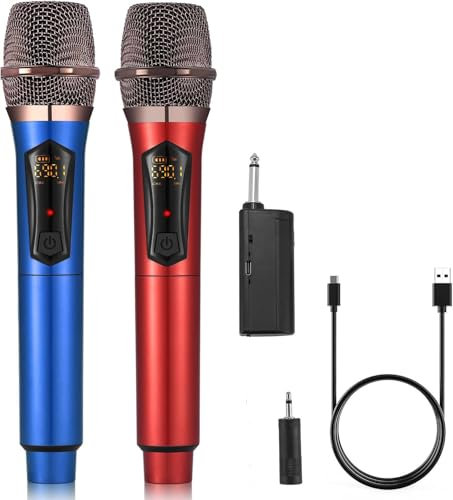 ALPOWL Mikrofon kabellos, UHF-Dual-Hand Funkmikrofon mit Wiederaufladbarem Empfänger, 50 Stunden Laufzeit Schnurloses Handmikrofon Set für Karaoke Kirche Gesang Rede Party Hochzeit