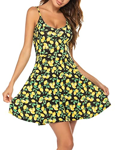 UNibelle Dresses Womens Summer Dress Spaghetti Strap Dresses Beach Casual Mini Sundress Lemon XXL