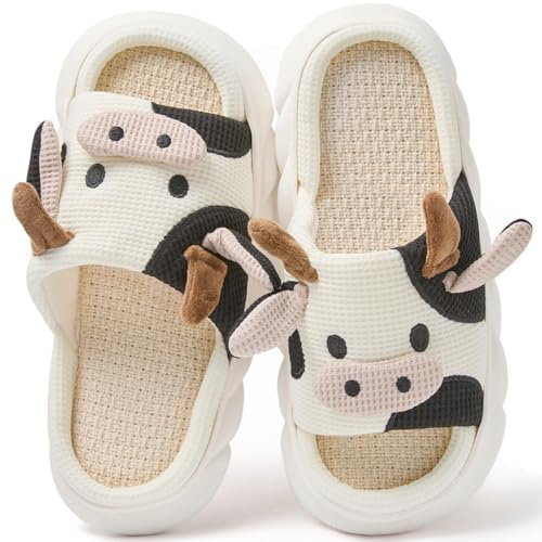 Coswind Pantofole Donna Uomo Invernali Mucca Ciabatte Casa in Memory Foam | Motivo Animali Carini Peluche Calde Morbide Comode Slippers Antiscivolo Interno/Esterno