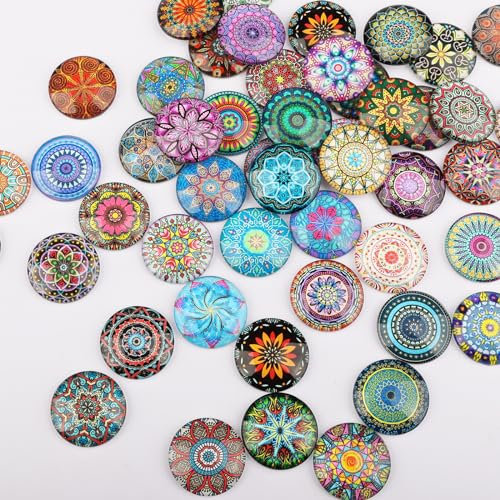 Mooshy 50 Stück Muggelsteine Groß,25MM Muggelsteine Bunt,Cabochons Glückssteine für Kinder, Mosaik Kuppel Glassteine für Herstellung Schmuckanhängern,Glassteine Deko