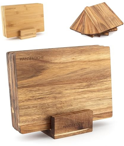 Hanseküche Set di taglieri di alta qualità – tagliere in legno grande con scanalatura per succo, tagliere massiccio (acacia, set da 5)