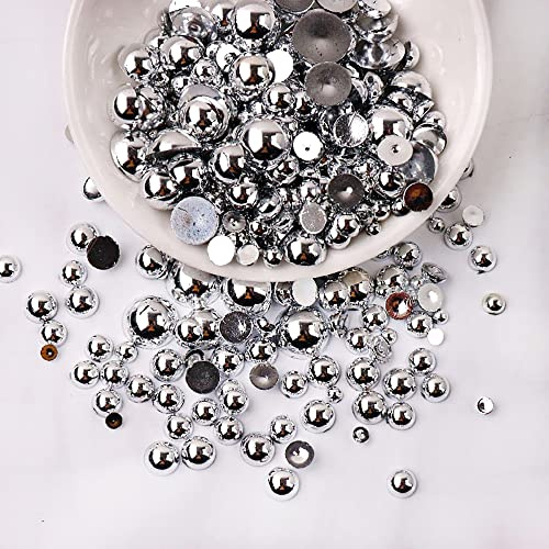 Anevous Lot de 1000 perles semi-circulaires avec dos plat en plastique - Perles semi-rondes - Pour bricolage, fabrication de bijoux, manucure, argent - 4 mm
