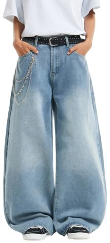 DFGIGT Mens Streetwear Hip Hop Baggy Jeans Wide Leg Skater Denim Pants Loose Long Trousers Jinco Oversized Relaxed Y2k 2000s Extreme Motion Skateboard Light Blue,D10 Blue,Large