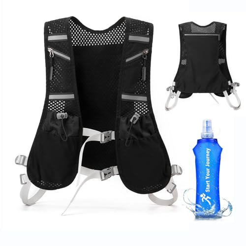 Adjustable Running Vest for Men & Women, Lightweight Running Hydration Backpack Vest With 500ml Water Bottle & Phone Bag, Breathable Reflective Running Vest for Outdoor Climbing Hiking Cycling