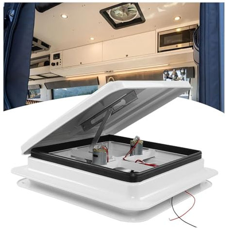 12V Rv Roof Vent Fan- Caravan/Motorhome Caravan Skylight Waterproof Van Roof Vent Fan Campervan Skylight, Roof Hood Roof Window Roof Hatch Vent(Two Fans in and Out of The air)
