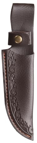 sourcing map Funda de cuchillo plegable de piel auténtica de 21,5 cm de longitud, para escalada al aire libre, camping, ciclismo y senderismo, color marrón oscuro