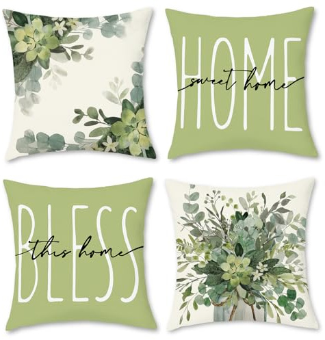 Hopomoon Copricuscini 40x40 Set di 4 decorativi cuscini per divano floreali e botanici cuscini primavera-estate per divano camera da letto Cuscino da esterno più verde