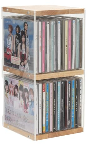 Rainmae CD Holder Desk Rack Organizer, Wooden CD Holder Stand, CD Storage Rack, Game Disc Display CD Organizer Desk Stand Protection Storage Cube, Fit for Theatre Room Collectibles Holds 24 CD Case