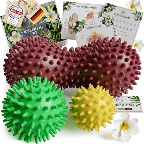 HELDSON® Premium Massageball 3er Set inkl. Peanut ball - Igelball Fußmassage hart - Noppenball - Igelbälle klein - Faszienball Rücken - Massage Ball Faszien - Massageball Fuß - Stachelball Noppen