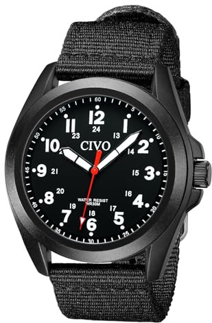 CIVO Uhren Herren Schwarz Militär: Analog Quarz Herrenuhr Wasserdicht - Armbanduhr Herren Nylon Armband für Sport Outdoor