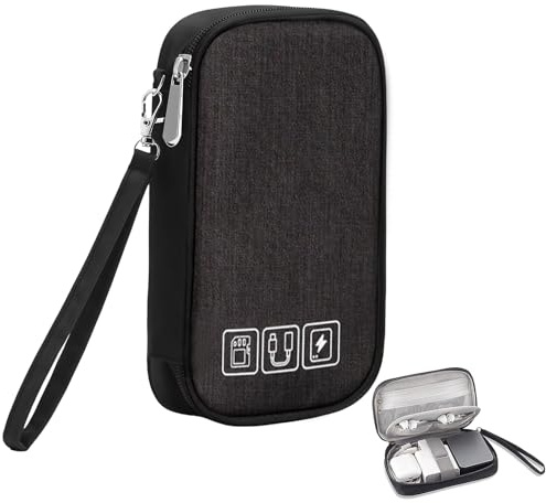 Daryunk Cable Bag, Small Electronic Accessories Organizer, Three-Layer Compact Travel Digital Storage Bag, for Portable Charger, Cables, Earphone, Cord, SD Card