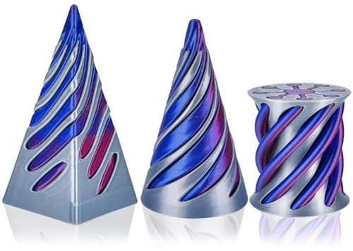 3PCS Bleu Impossible Cone Pyramid,Jouet en Spirale Imprimé en 3D,Sculpture de Passthrough Pyramide,Impossible Pyramid Jouets Sensoriel Décoration De Bureau pour Enfant Adultes