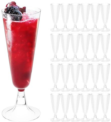 Tryslyn 25 Piezas Copas Vino Plastico, Copas de Champán de Plástico Transparente, Copas de Cava Plastico, Flautas de Champán Reutilizable para Bodas, Cumpleaños, Navidad, Barbacoa y Fiestas(160ML)