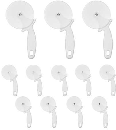 Cortador Pizza con Mango Blanco 20x10cm. Pack 12 Corta Pizzas Ideal para Bar, Restaurantes, Pizzerias, Hoteles, Hostelería, Comercios, Cafeterías, Hogar. Accesorio de Menaje Practico (20x10cm)