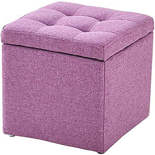 Reposapiés tapizado con charola, puf morado, banco compacto (30 x 30 x 35 cm), decoración versátil para el hogar.