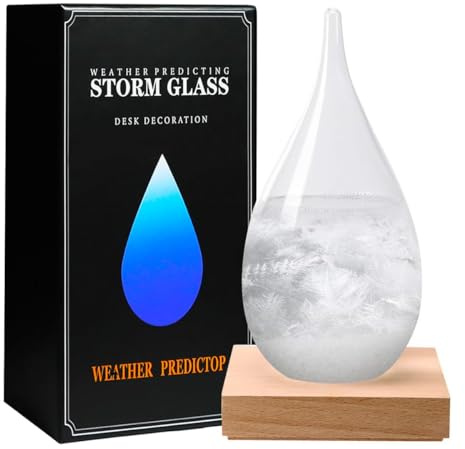 Storm Glass Weather Predictor, Glass Sphere with Wood Base, Christmas Decoration Snow Globe, Storm Glass Weather Forecast Weather Station