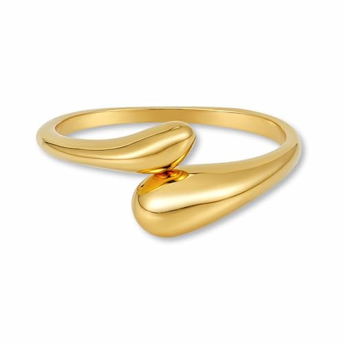 GD GOOD.designs Goldener Ring verstellbar für Damen aus Edelstahl - Wasserfeste Chunky Rings in 18K Gold | Offener Damenring inkl. Geschenkbox (Ringgrößen 52-60)