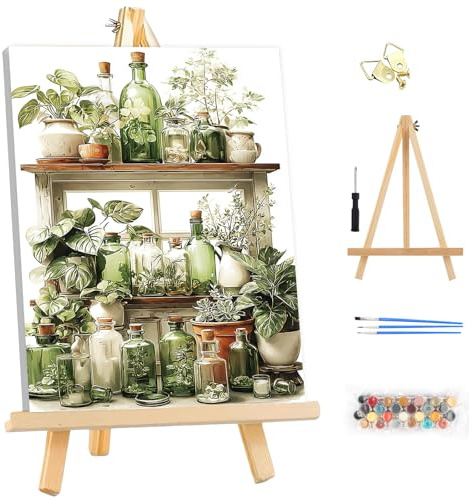 MEIYUDA Pintar por Numeros Adultos con Marco Plantas, Cuadros por Numeros Pigmento Acrílico, DIY Pintura Kit Manualidades Adultos, Decoración para el Hogar Regalo de pared 25x35cm
