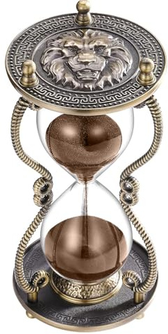CNCJ Hourglass Sand Timer 60 Minute:Large Lion Brass Carved Sand Clock,Vintage Brown Hourglass Watch 60 Min,Unique Reloj De Arena,Hour Glass Sandglass for Gifts,Office,Desk,Decorations