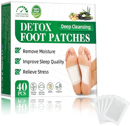 Parches Detox Pies, 40 unidades, con carbón de bambú. parche desintoxicantes para pie, aliviar el estrés y favorecer un sueño profundo. Parches desintoxicantes para piess que eliminan toxinas