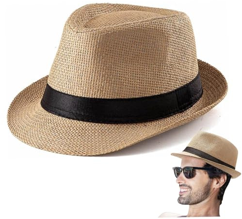 Perodlly Panama-hatt för män, UV-skydd Fedorahatt för män med lockat brätte, andningsbart vävsugrör, vintage solhattar för sommaren.