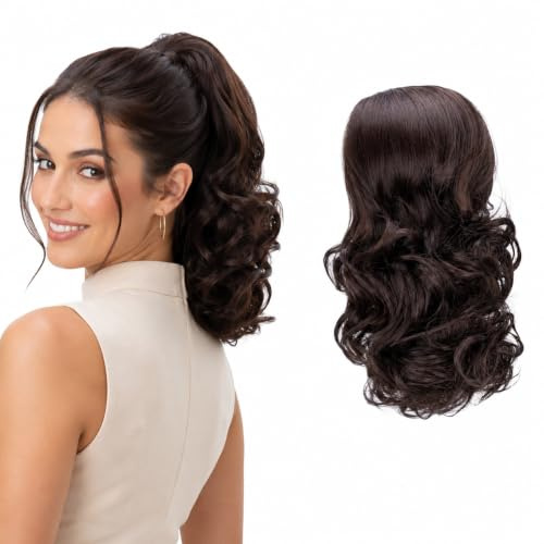 CAISHA 30cm Haarteil Zopf Haarverlängerung Gewellt Schokobraun PH202
