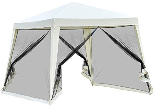 Outsunny Carpa Pabellón de Jardín Carpa con Paneles Laterales y Mosquitero Exterior Gazebo de Acero Poliéster al Aire Libre Color Beige 3x3x2.35m