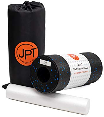JPTsports Rodillo de masaje 2 en 1, incluye libro electrónico y práctica bolsa de transporte, rodillo de masaje de alta calidad para espalda, piernas, columna vertebral, rodillo de espuma para