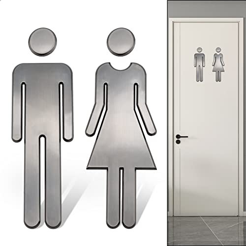 WC - Señal de matrícula de baño - 1 par de portamatrículas de inodoro - Pegatinas - Señalización con símbolo para hombre y mujer - Color negro cepillado (20 cm)