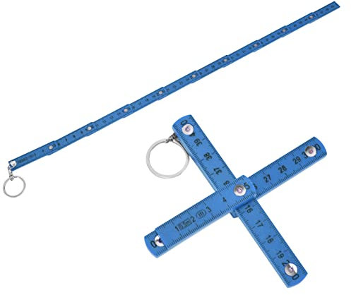 2 Pcs Mini Folding Ruler, 19.7 Inch 50cm Portable Foldable Ruler with Key Chain and Compact Design Plastic Small Measuring Ruler for Lineman, Carpenter, Electrician, Engineer, Student(Blue)